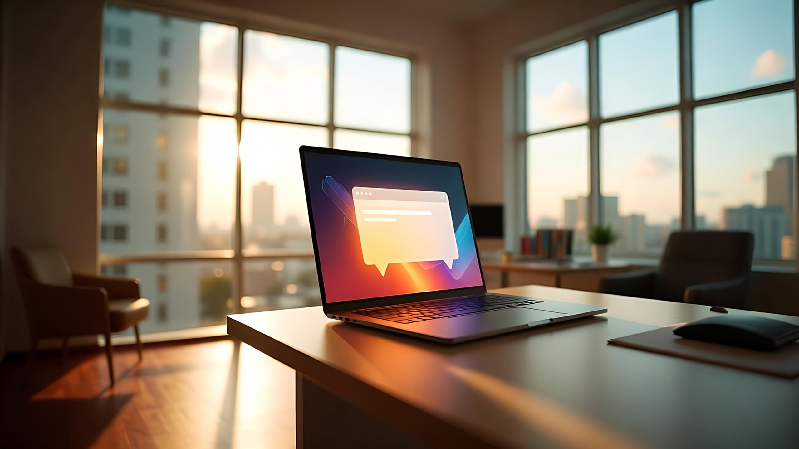 Laptop running an AI assistant in a sunlit office