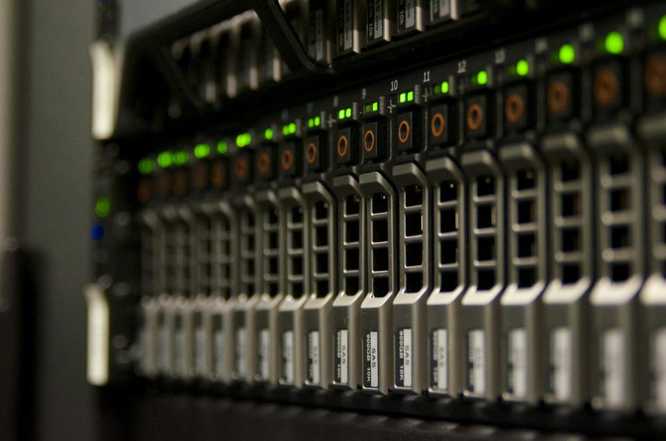 Server front panels with green activity lights