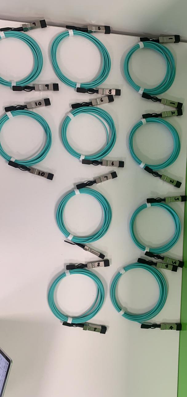 Aqua active optical cables laid out in loops before installation